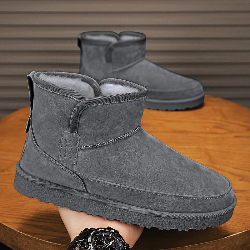 Northeast snow boots men's leather short boots winter velvet thickened large cotton shoes warm bread shoes
