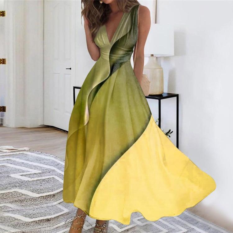 Women's Floral Print Casual Sleeveless Long Maxi Dress V Neck A Line Swing Streetwear Fashion Dress for Outdoor Daily Date Wear