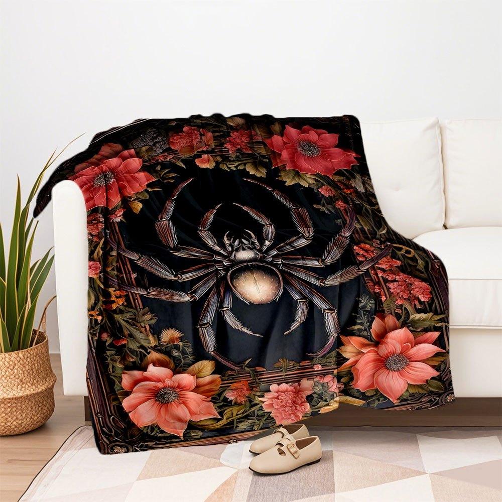 "Floral Spider Wall Art: Nature's Beauty in Every Detail"Blanket Flannel Throw Blanket for Sofa, Bed, Travel, Camping, Office, Couch, Chair,