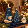 Festive Gingerbread House Decorations 3 Pcs Wooden Christmas Tree Tabletop Sign, 2D Flat Shaped Holiday Tiered Tray Decor Block Farmhouse Centerpiece