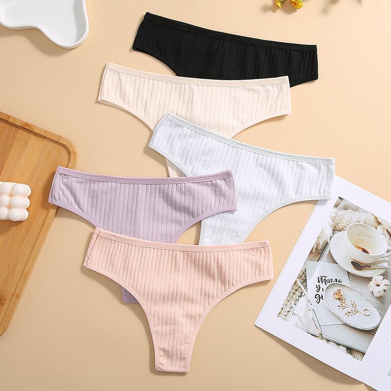 Women's Sexy Seamless Ribbed Low-Waist Cotton Thongs - Charming, Comfortable, Solid Colors