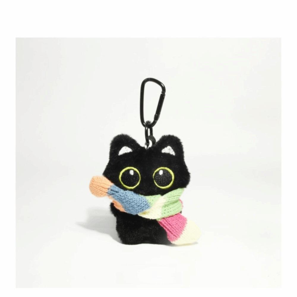 Cute Scarf Black Cat Plush Doll Keychain Camera Shoulder Bag Doll Bag Pendant Car Key Ring Gifts