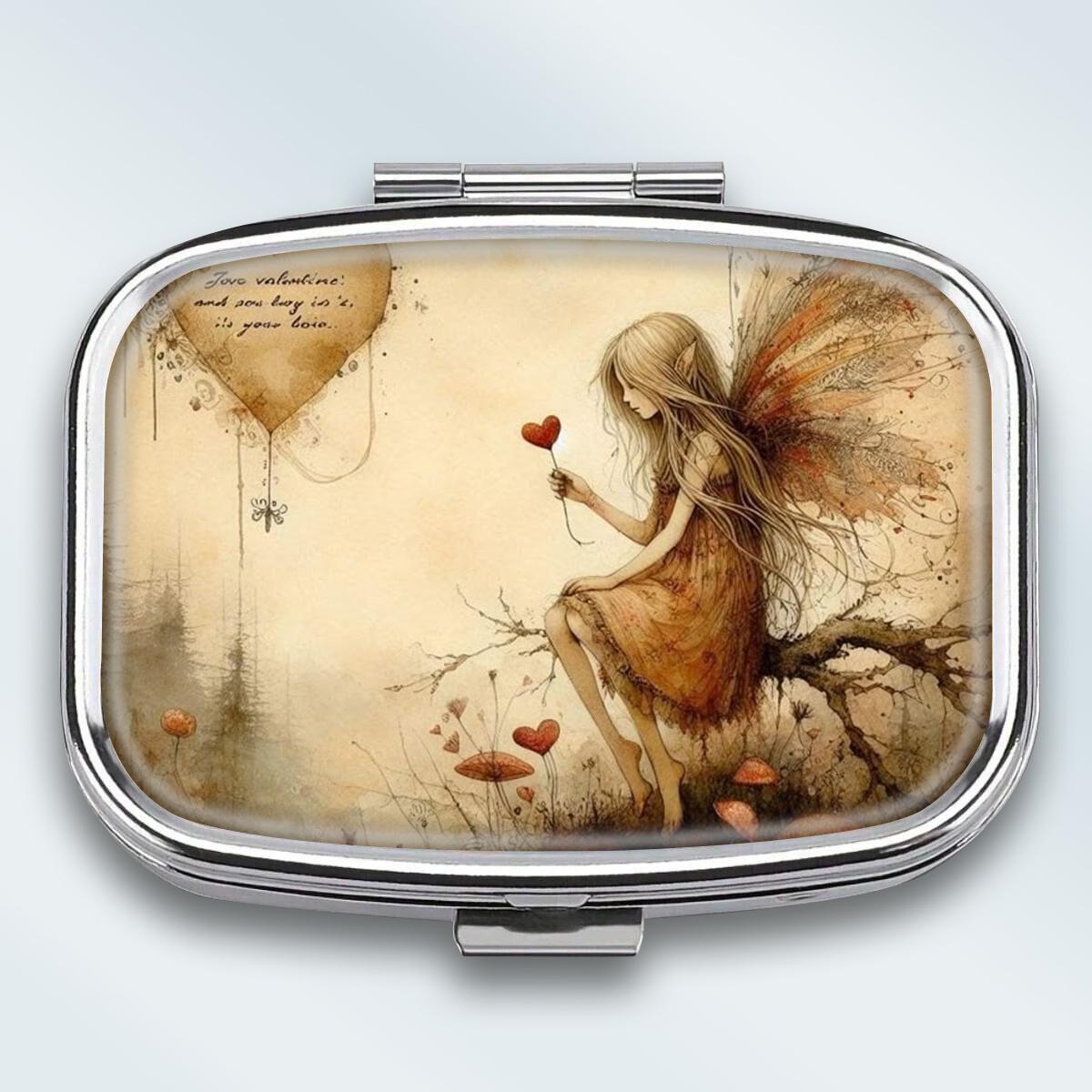 

Portable Pill Box with 2 Compartments, Mini Metal Medicine Organizer Case, Cute Printed Pill Container for Vitamins, Pills, Jewelry, Travel, Daily Use