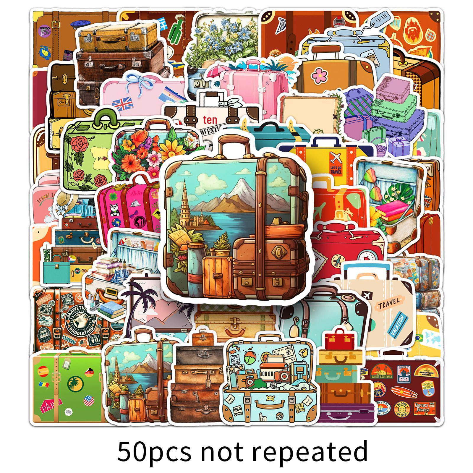 50 Retro Suitcase Stickers: Colorful Cartoon Graffiti, Waterproof for Water Bottles & Journals