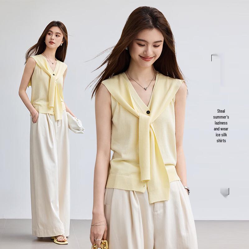 VICTORIA&VERA Women's Detachable Shawl Ice Silk Knit Top