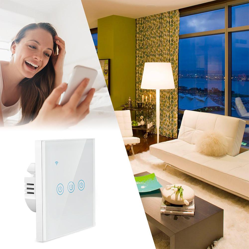 Golden Security for ZigBee Smart 3-way Touch Glass Wall Switch EU Style 250V Alexa Google Home Assistant