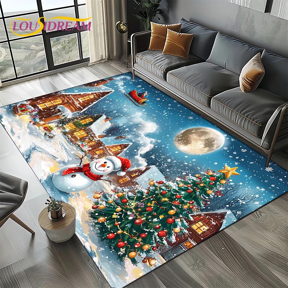 2025 Merry Christmas Tree Santa Claus,New Year Fairy Tale Gift Carpet Rug for Home Bedroom Sofa Doormat Decor,Non-slip Floor Mat