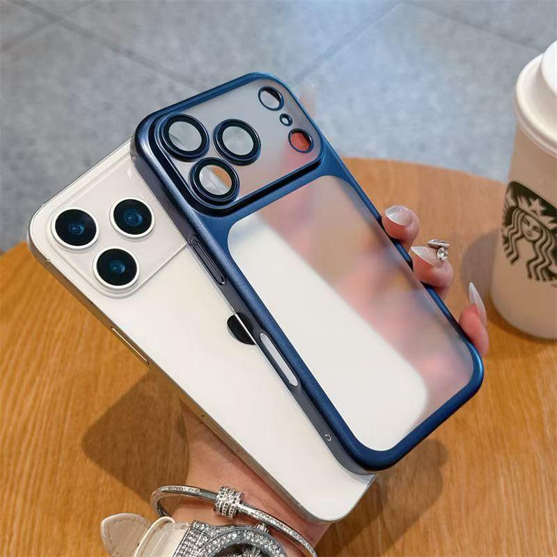 Luxury Matte Translucent Phone Case For iPhone 17 16 15 14 13 Pro Max 17Pro 16Pro Air Lens Protection Plating Bumper Cases Cover
