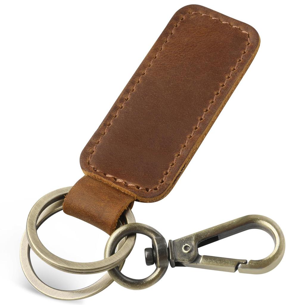 Crazy Horse Leather Unisex Keychain - Classic, Durable, Double Ring Car Accessory