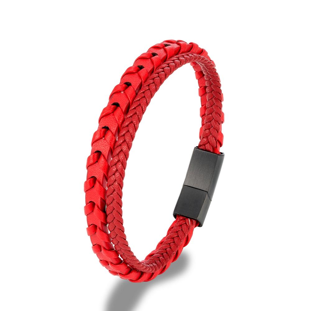 Simple Leather Bracelet For Men Genuine Handmade Braided Leather Cuff Bangle Black Stainless Steel Magnetic Clasp