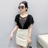 Summer Women's Sexy V-Neck Short Sleeve T-Shirts Elegant Luxury Hollowed-Out Hot Diamonds Casual Tops Brand Female Slim Tees Blouse