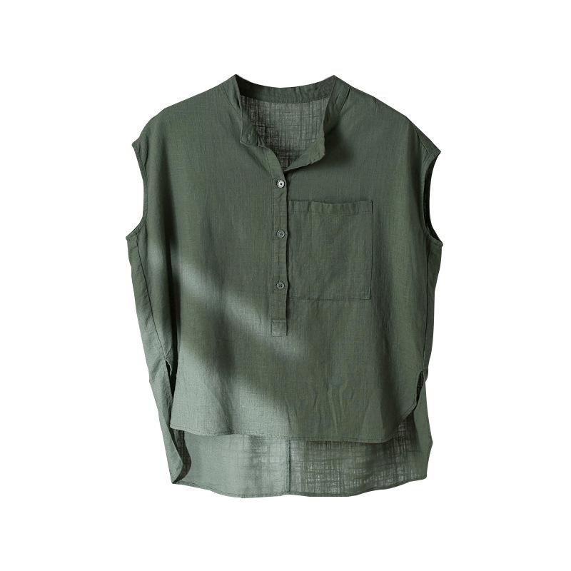 Summer Cotton  Linen Women's Artistic Loose Collar Linen Women's Short Sleeved Shirt T Shirt