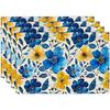 4 Stück Blumen-Tischsets Set aus 4 Blau-Gelben Blumen Aquarell Tischmatten Waschbare Platzmatten für Zuhause Party Küche Außenbereich