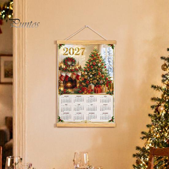 Decorative Daily Planner 2027 Faux Diamond Art Painting Wall Calendar, Jan. - Dec. Minimalist Decor 12 Monthly Planner, Canvas Artwork for Home