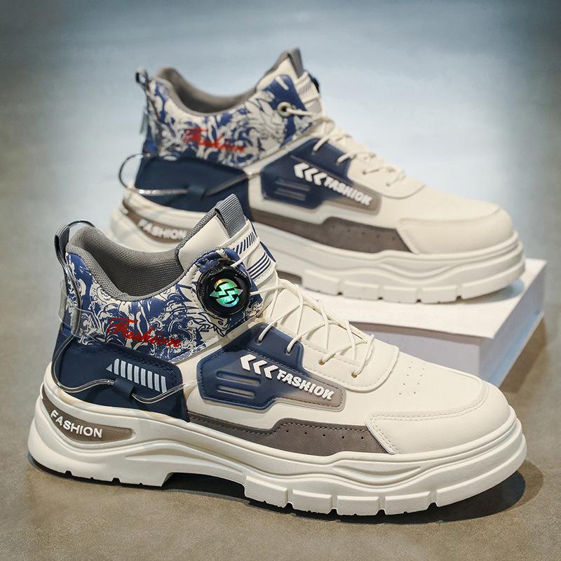Men's shoes rotating button wear-resistant sports casual shoes platform heightening shoes fashion Martin boots men