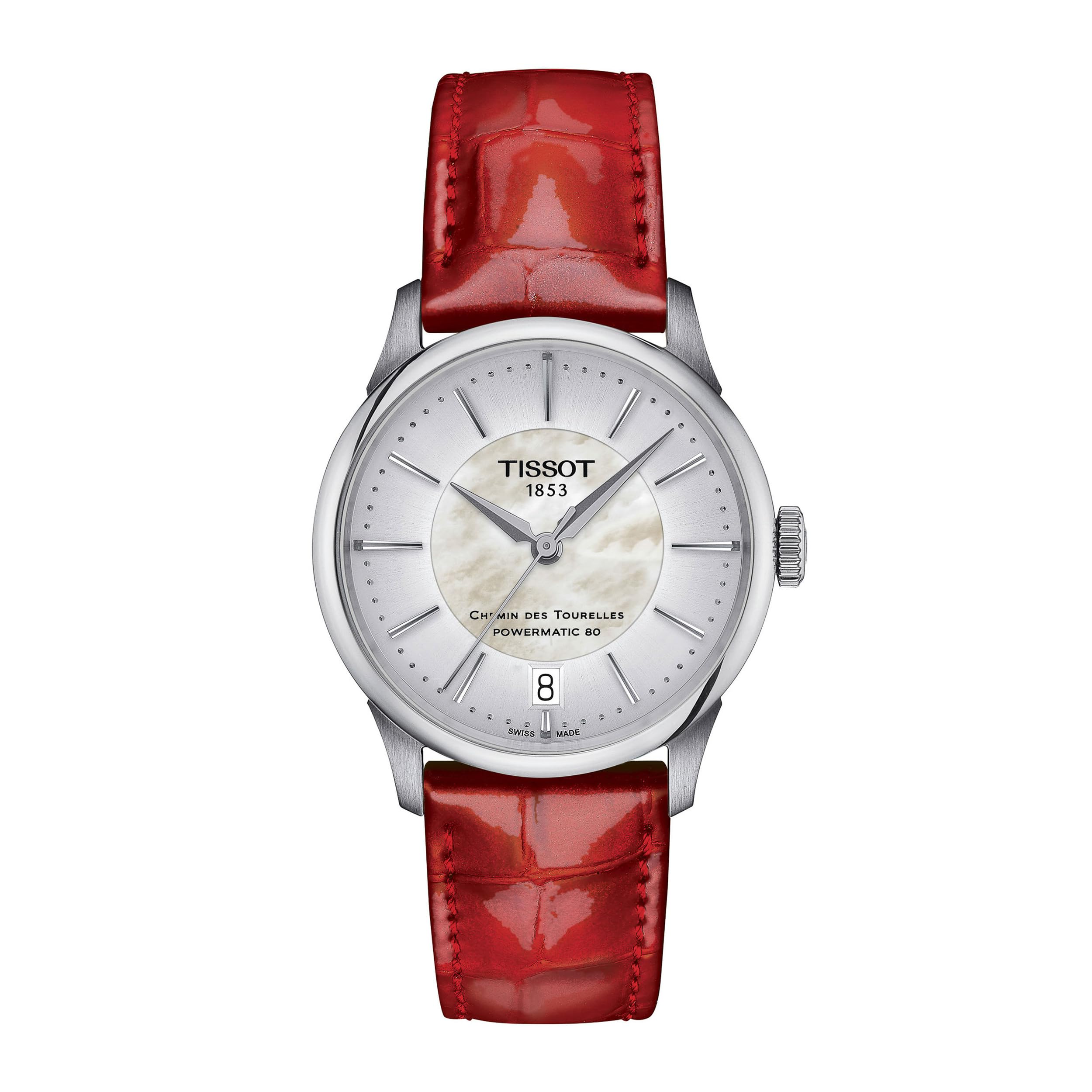 

Жіночий годинник Tissot Chemin des Tourelles Powermatic 80, 34 мм, циферблат з білого перламутру, шкіряний ремінець, T1392071611100 [Офіційний імпорт]