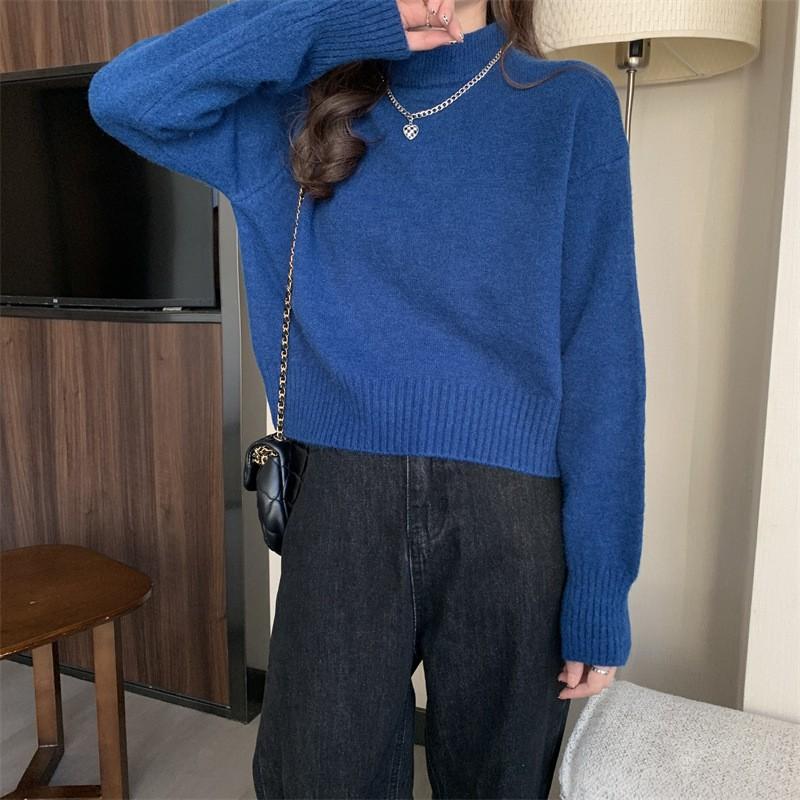 Womens Half Turtleneck Knit Sweater Short Thick Pullover Fall Winter Casual Top