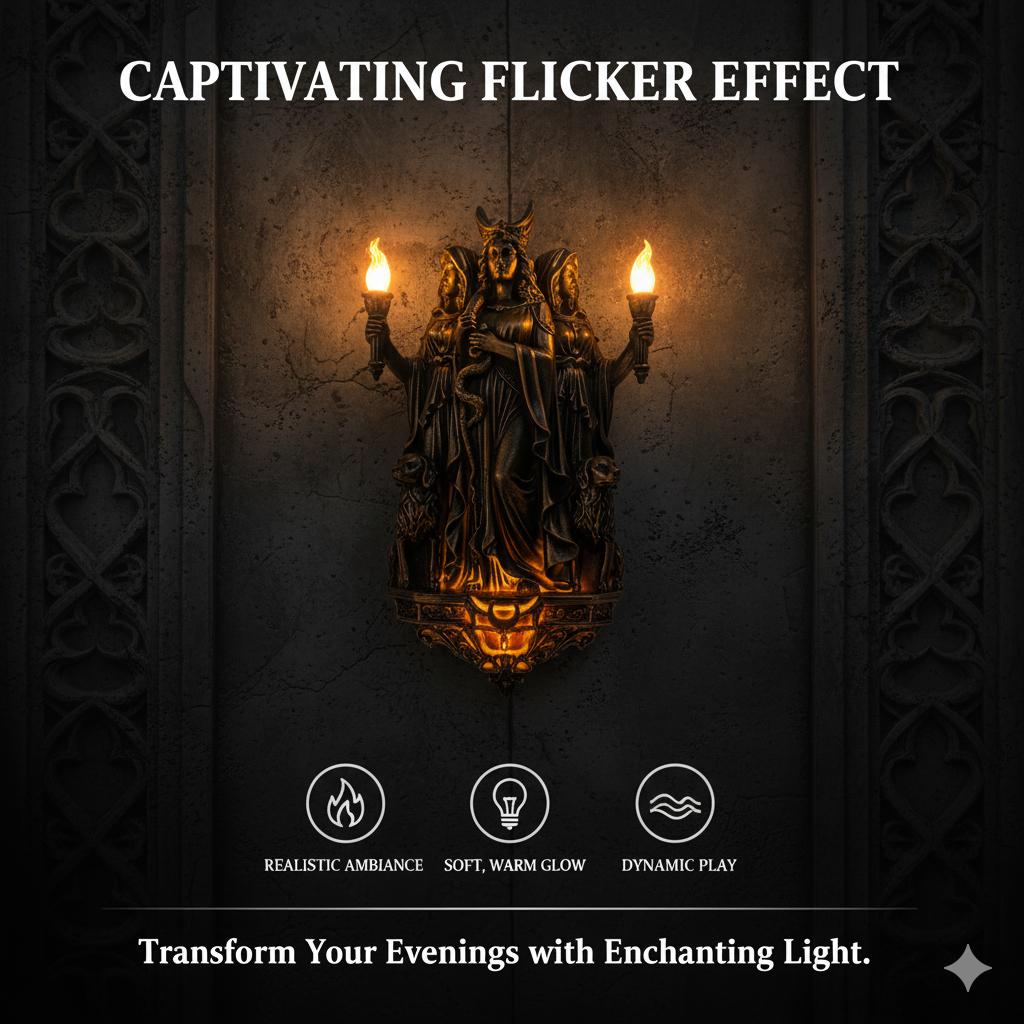 Hecates Triple Goddess Gothic Wall Sconce Retro 3D Carved Bronze Resin Wall Lamp For Bedroom Living Room Halloween Home Decor