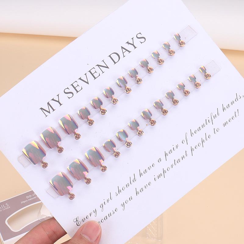 Electroplated Colorful High-End Toenail Art: 24 Removable Handmade Pieces