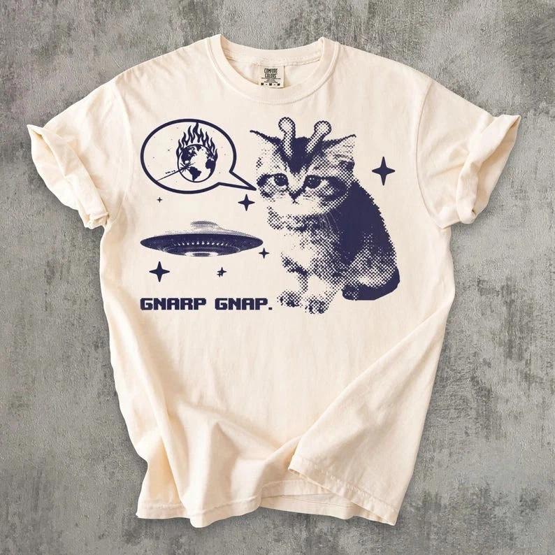 Y2k Retro Alien Katze T-Shirt, Vintage Grafik-T-Shirt