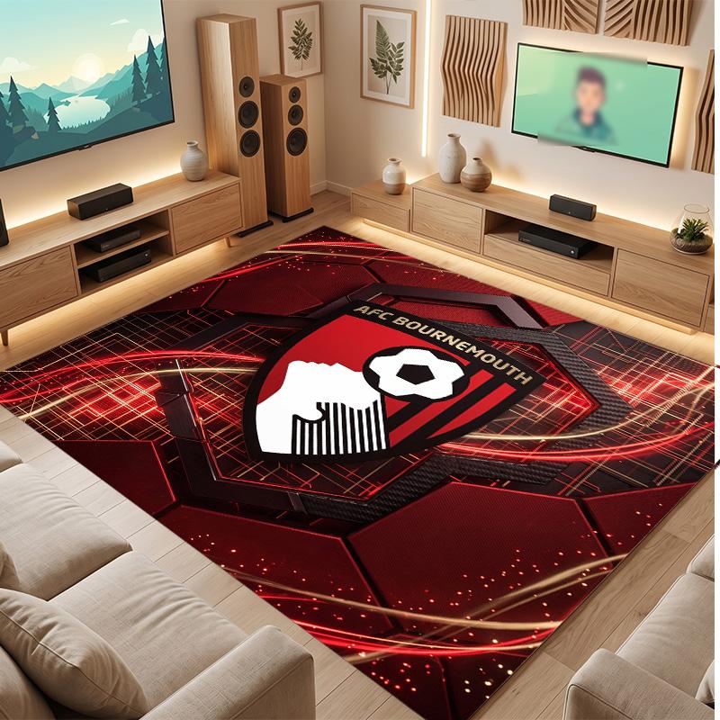 Bournemouth Football Print Crystal Velvet Rug, Comfortable Water Absorbent Non Slip Indoor Floor Carpet