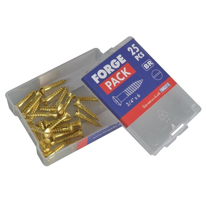 Forgefix Wood Screws, Slotted, Csk, Brass