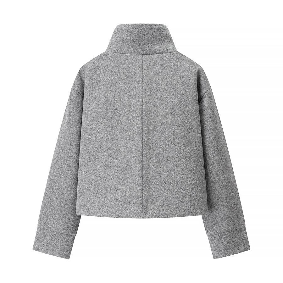 European and American style, new women's clothing, versatile, fashionable, foreign style stand-up collar breasted woolen coat