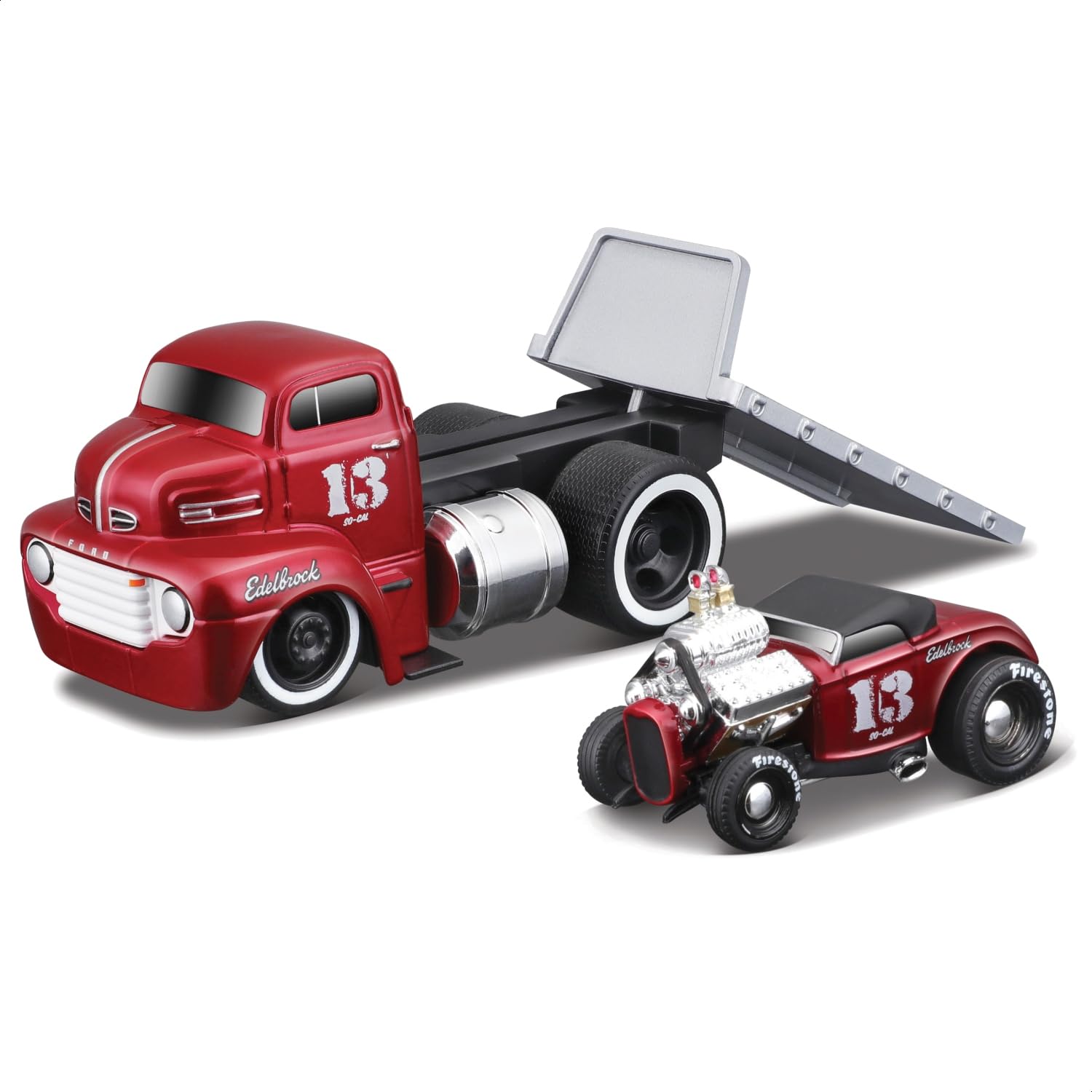 

Maisto Muscle Machines Muscle Transporter Миниатюрная машина Литая машина Готовое изделие Ford COE 1932 Ford Roadster Красный 1/64 / (1950 / - 11540)