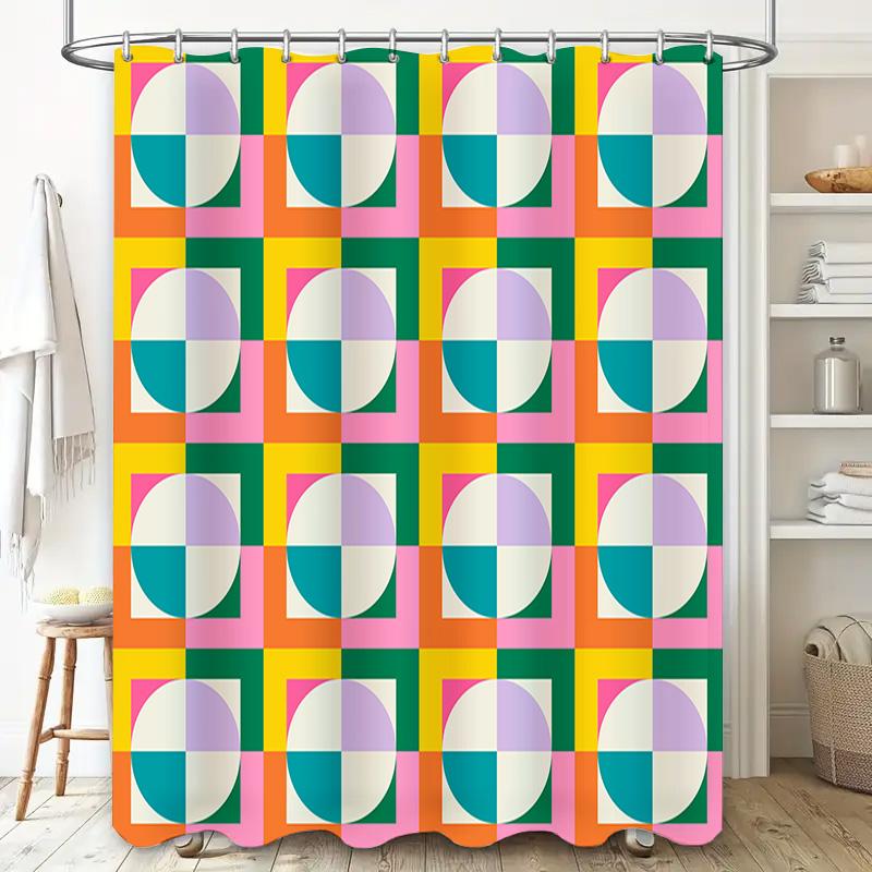 Bunte geometrische Duschvorhänge mit kreisförmigen Mustern für die Badezimmerdekoration modernes Design in Lila, Grün, Gelb, Weiß,