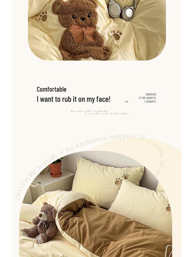 Cartoon Soft Cotton Washable Single Bed 3-Piece Set: Fitted Sheet, Flat Sheet, Skin-Friendly