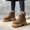 Front Zipper Martin Boots Women's Autumn New Retro Suede Thick-soled Heightening Short Boots Versatile Single Boots