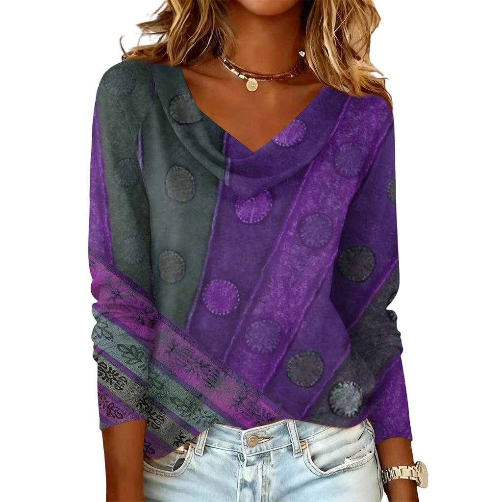 Ladies' Floral Printed Casual And Fashionable Long Sleeved Pullover Top