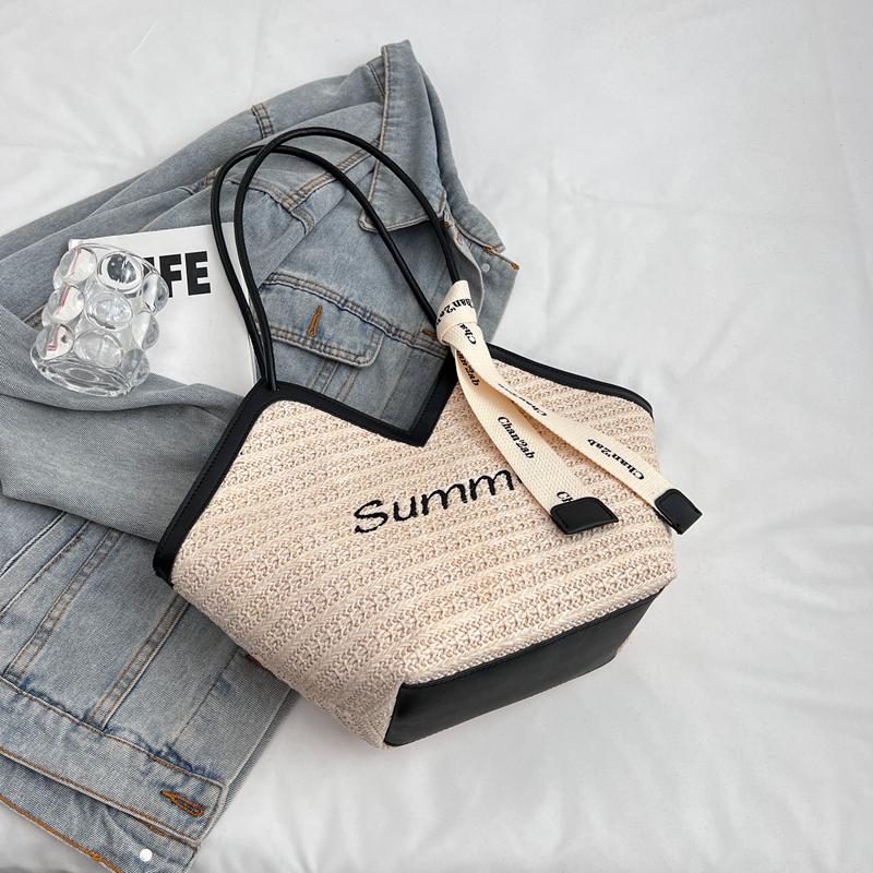 

2025 Large Capacity Women s Straw Shoulder Bag - Versatile & Stylish Niche Design Tote чорний