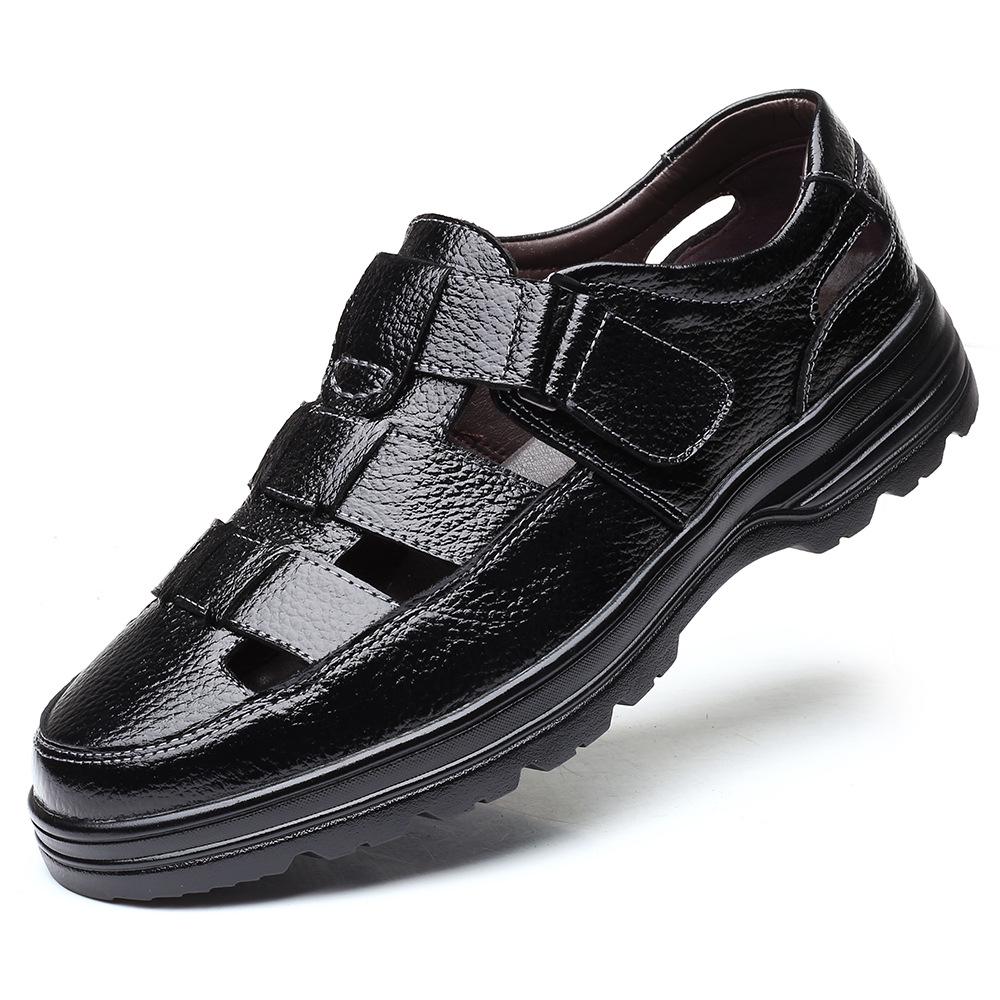 2024 primăvară și vară noi sandale casual din piele pentru bărbați Velcro respirabile cu toc plat cu vârf acoperit pantofi pentru bărbați