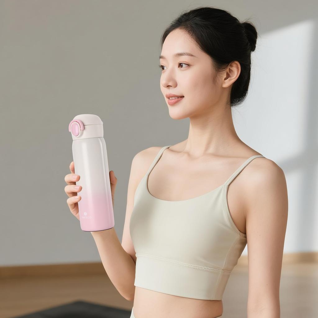 SANTECO Vacuum Insulated Portable with Direct Stainless Steel Keeps Drinks Hot or Cold for 12 Hours Mug, 480ml, Straw, Drinking, 2-Way, Lightweight,