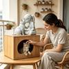 Unique Girl Cat Friendship Statues Plastic Girl Cat Ornaments Desktop Cat Figurine  Living Room