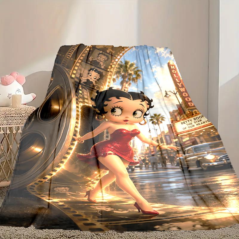 1pc Comfortable Home Print Throw Blanket, Betty Boop Blanket For Bed and Sofa Use, Special Present For Family