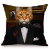 Cat Funky Portrait Style Sofa Decorative Throw Pillow Case Gentleman Animal Oil Painting Art Cotton Linen Cushion Cover Cojines