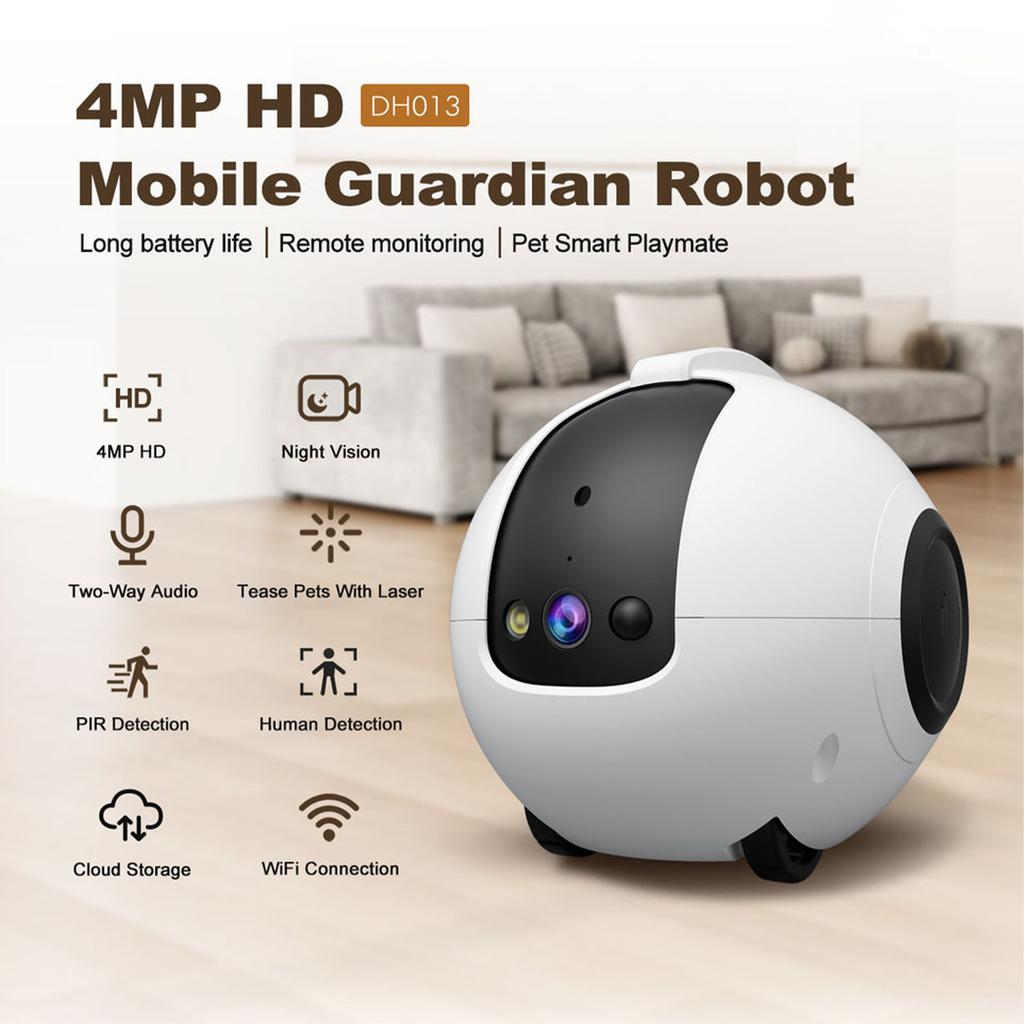 Smart Guardian Robot, 4MP HD Mobile Pet Camera, Home Security Pet Companion with Night Vision, 2 Way Audio, PIR Human