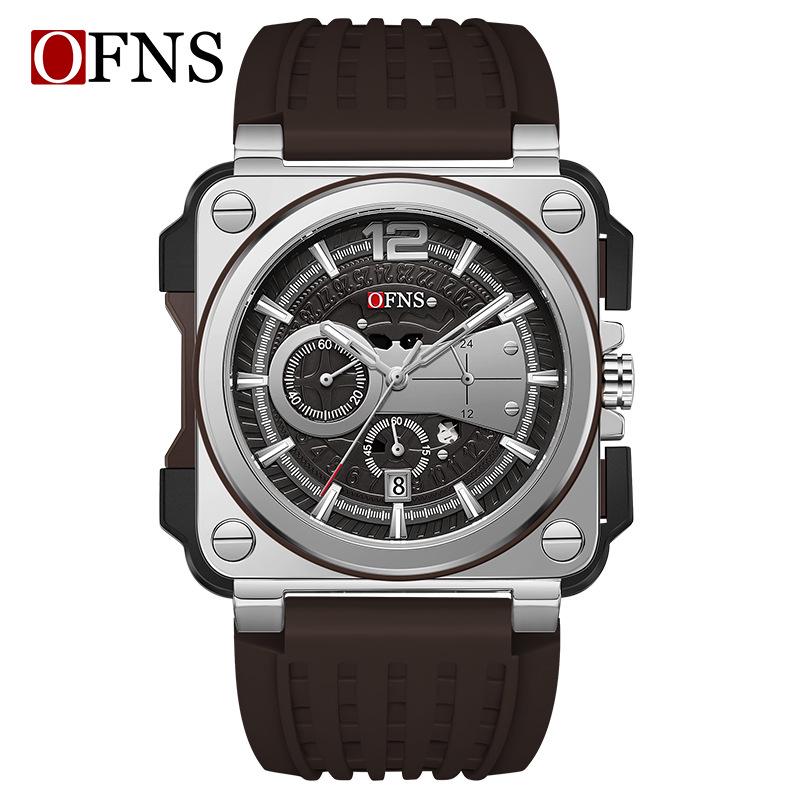 OFNS Men s Fashion Square Chronograph Quartz Watch with Calendar, Water-Resistant and Simple Bar Markers