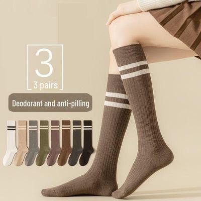 Women's Japanese JK Slim Calf Socks - Black Knee-Highs for Spring & Autumn