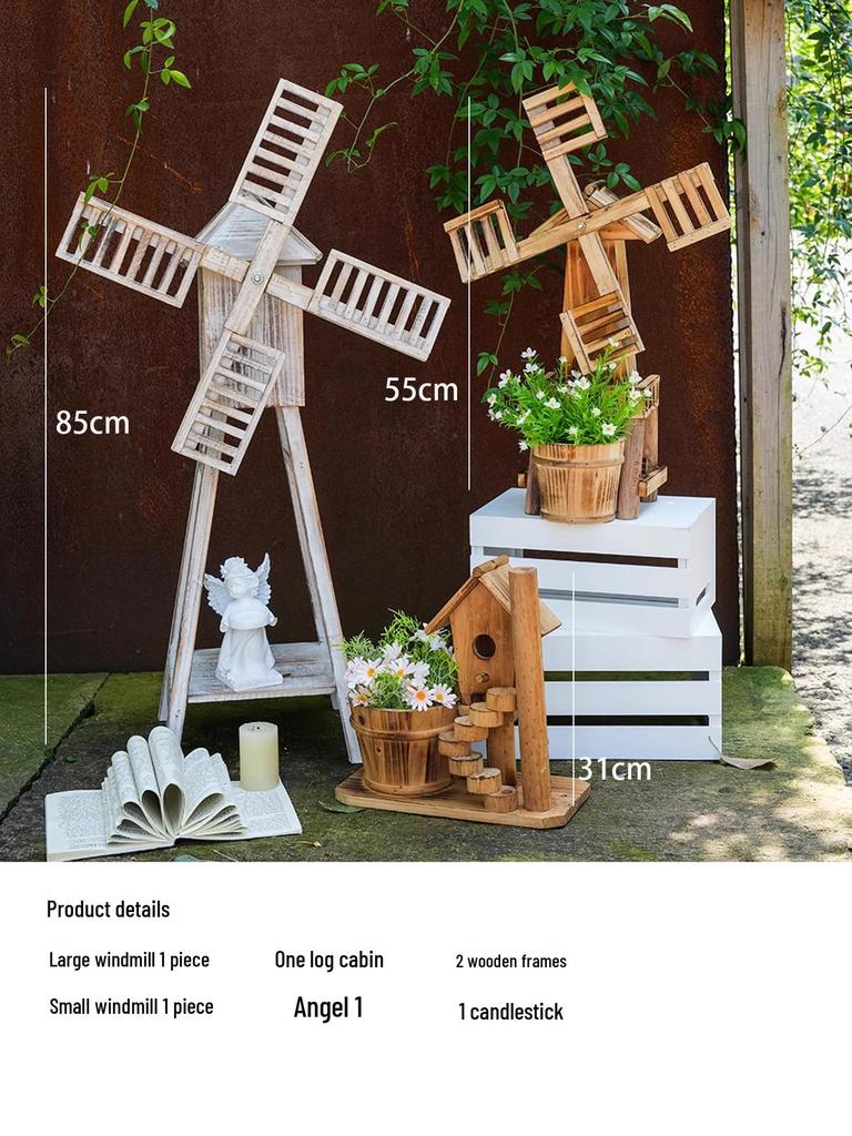Neid Porzellan Windmühlen Ornament: Massivholz Miniaturlandschaft Gartendekoration - Kreative Waldserie für Kindergarten und Hofgestaltung