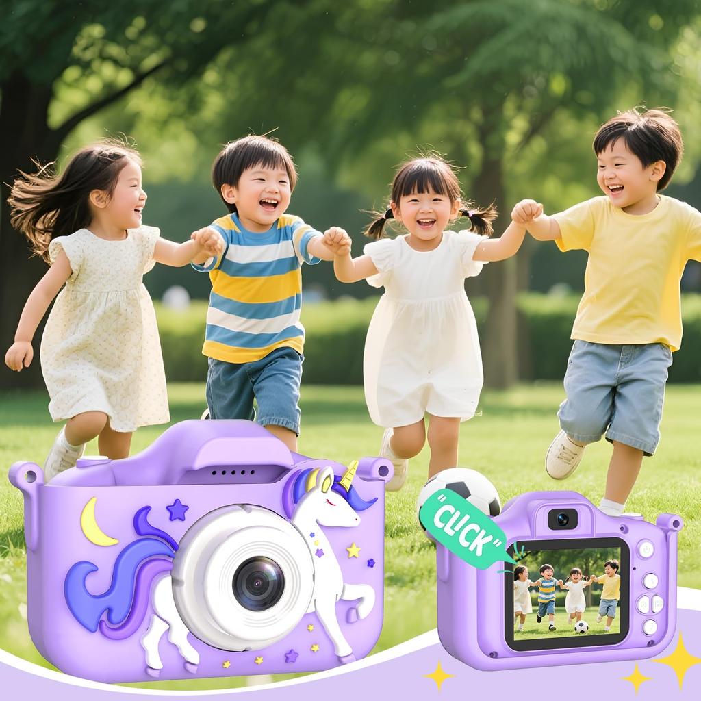 Tecnock Dzieci Japoński Język 1080P 8x IPS Gra Muzyczna Jednorożec Silikonowa Ochronna 32GB SD Prezent dla Chłopców i Urodziny Aparat, Wsparcie, 48MP, Wideo,