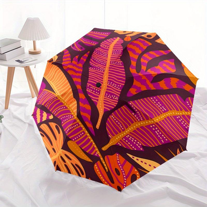 1pc Tropical Leaves Automatic Open/close Folding Compact Umbrella, 8 Rib Sturdy Canopy, Lightweight Portable, Everyday Use, Gift,,125