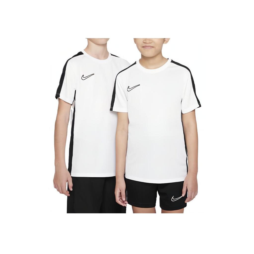 Nike Dri-FIT Academy 23 Color Block Logo Embroidered Crew Neck Sports T-Shirt Kids Tops White DX5482-100