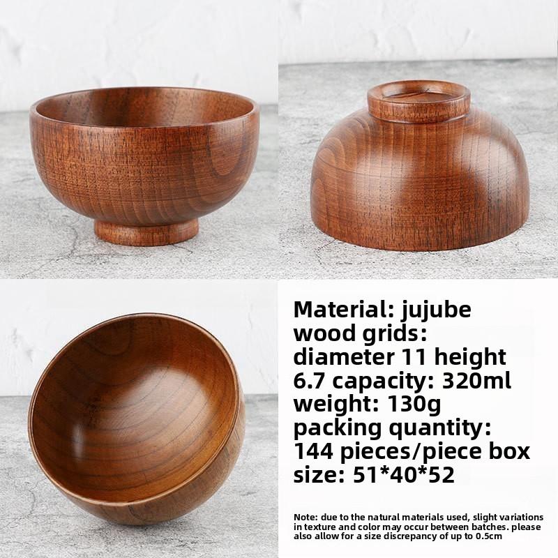 Acacia Wood Salad Bowl, Wooden Creative Rice Bowl, Environmentally Friendly Round Wooden Bowl