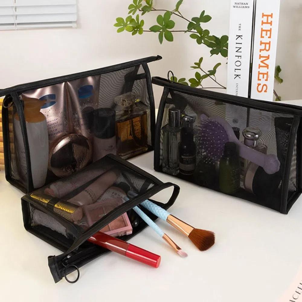 Large Capacity Mesh Makeup Bag Zipper Storage Toiletry Bag Transparent Cosmetic Bag  Wash