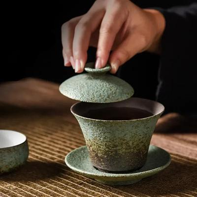 180ML Retro Gruba Ceramika Trzy Gaiwan Domowy Zmiana Kilnu Ceramiczny Kubek do Herbaty Przenośny Piękno Miseczka na Herbatę Niestandardowy Tradycyjny Zestaw do Herbaty