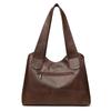 Large Capacity Leather Tote Bag for Women Vintage Shoulder Handbag with Zip Pockets