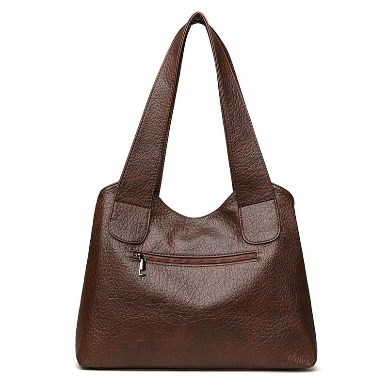 Large Capacity Leather Tote Bag for Women Vintage Shoulder Handbag with Zip Pockets